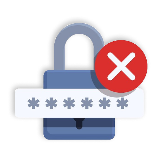 Secure lock icon with an error symbol indicating a password issue.